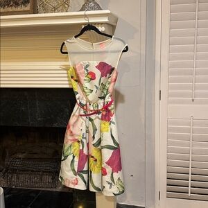 Ted Baker new w/otags Floral Sleeveless Dress with Pink Belt..size O in England